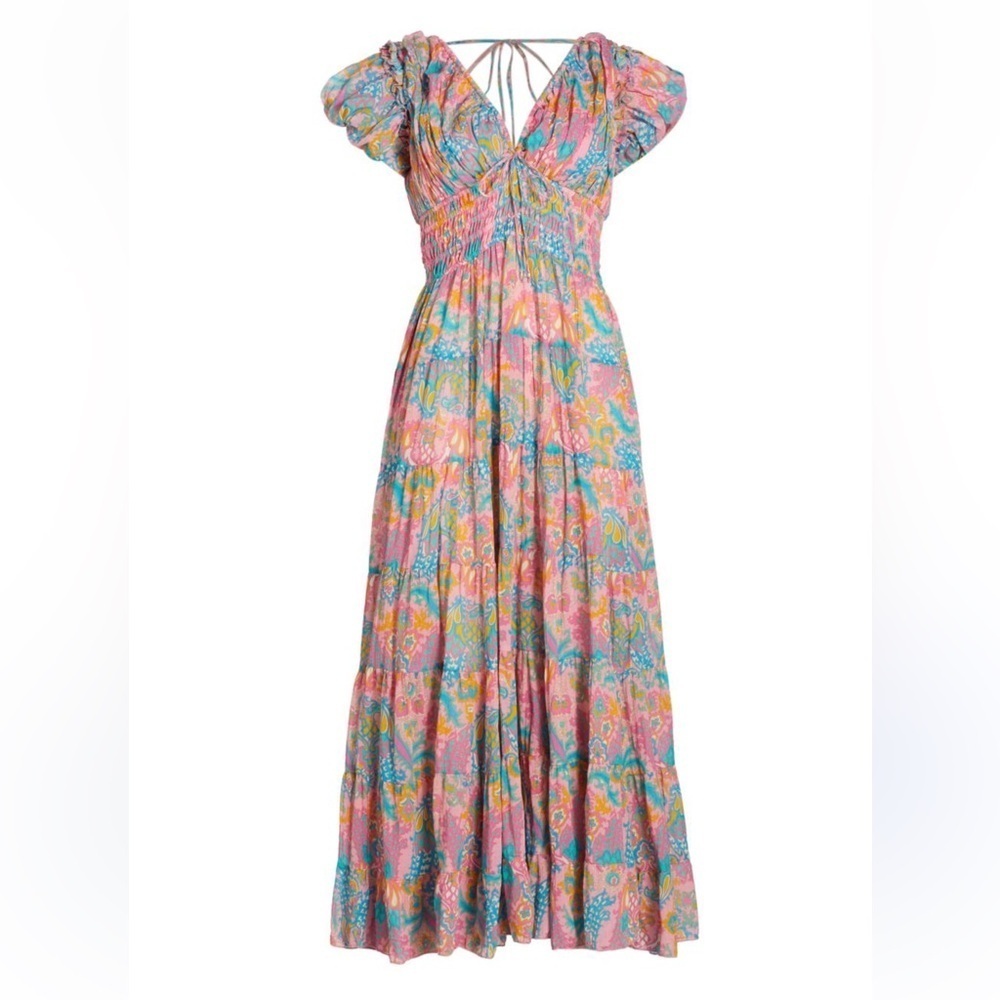 EUC Love the Label Caroline Cotton Paisley Maxi Dress Suri Pink Print Small Pink